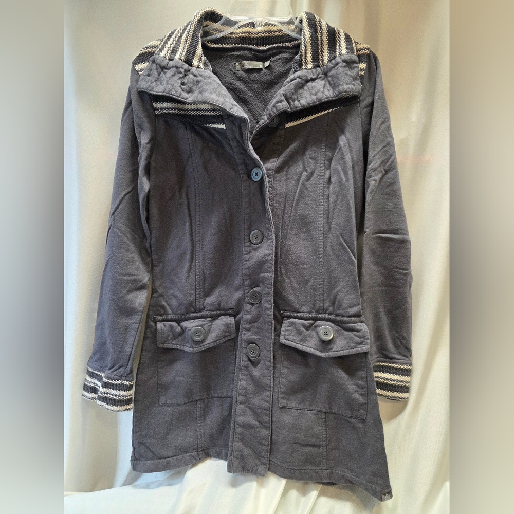 Prana Gray Coat with Striped Collar